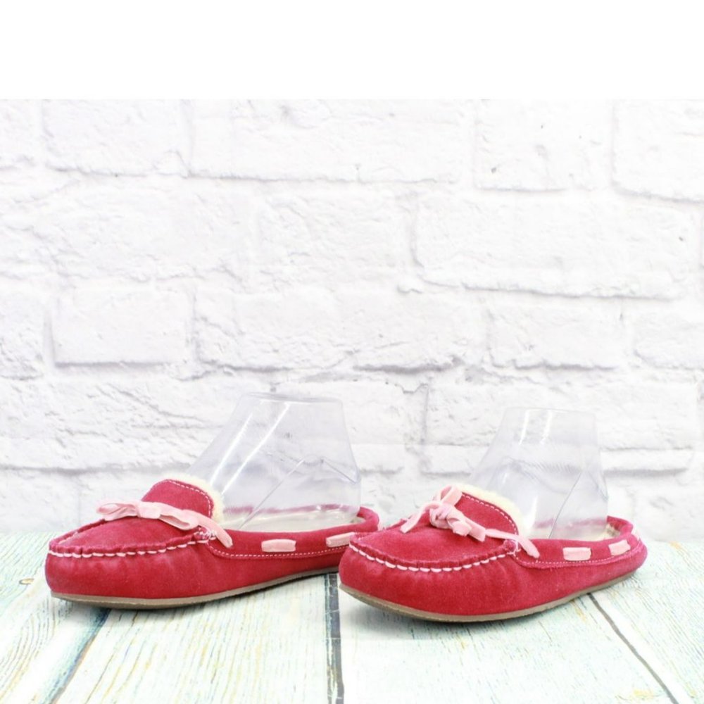 LL Bean Pink Suede Slip On Handsewn Moccasin Toe Loafers Slippers Size 6 M - Picture 2 of 9